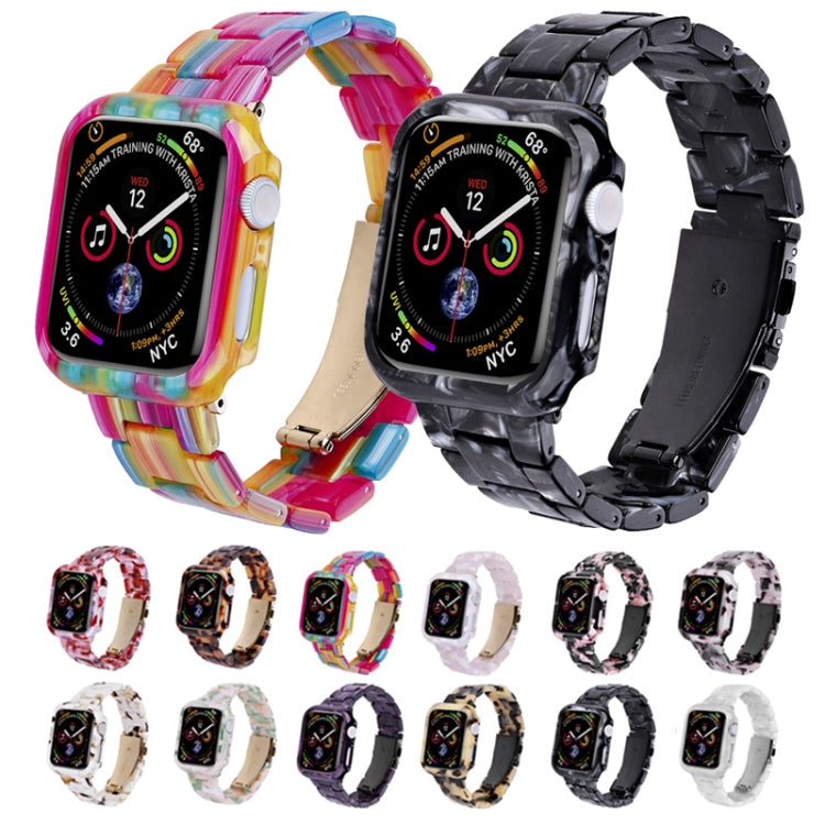 For Apple Watch Series 6/5/4/SE 44mm Printed Resin PC Watch Band Case Kit(Tortoiseshell) by bashfashion
