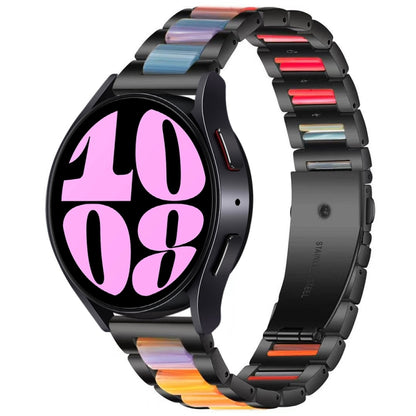 For Samsung Galaxy Watch 6 / 6 Classic Three Bead Resin Metal Watch Band(Black Rainbow) by bashfashion