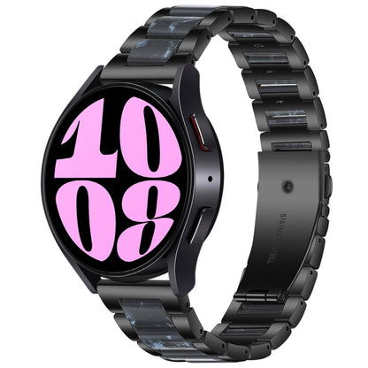 For Samsung Galaxy Watch 6 / 6 Classic Three Bead Resin Metal Watch Band(Black Blue) by bashfashion