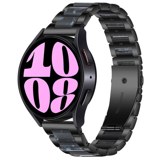 For Samsung Galaxy Watch 6 / 6 Classic Three Bead Resin Metal Watch Band(Black Blue) by bashfashion