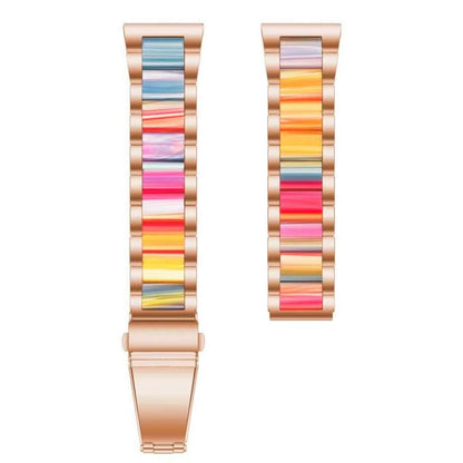 For Samsung Galaxy Watch 6 / 6 Classic Three Bead Resin Metal Watch Band(Rose Gold Rainbow) by bashfashion