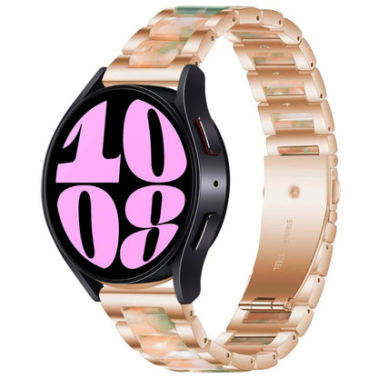 For Samsung Galaxy Watch 6 / 6 Classic Three Bead Resin Metal Watch Band(Rose Gold Green) by bashfashion