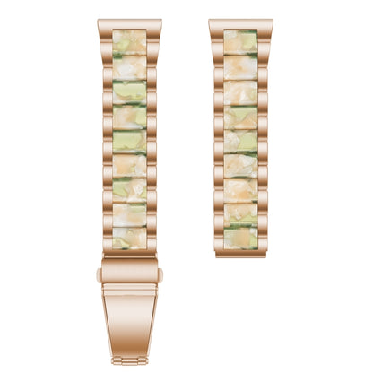 For Samsung Galaxy Watch 6 / 6 Classic Three Bead Resin Metal Watch Band(Rose Gold Green) by bashfashion