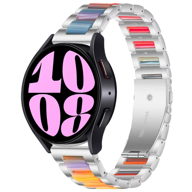 For Samsung Galaxy Watch 6 / 6 Classic Three Bead Resin Metal Watch Band(Silver Rainbow) by bashfashion