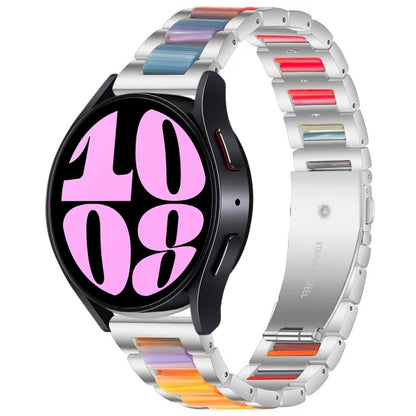 For Samsung Galaxy Watch 6 / 6 Classic Three Bead Resin Metal Watch Band(Silver Rainbow) by bashfashion