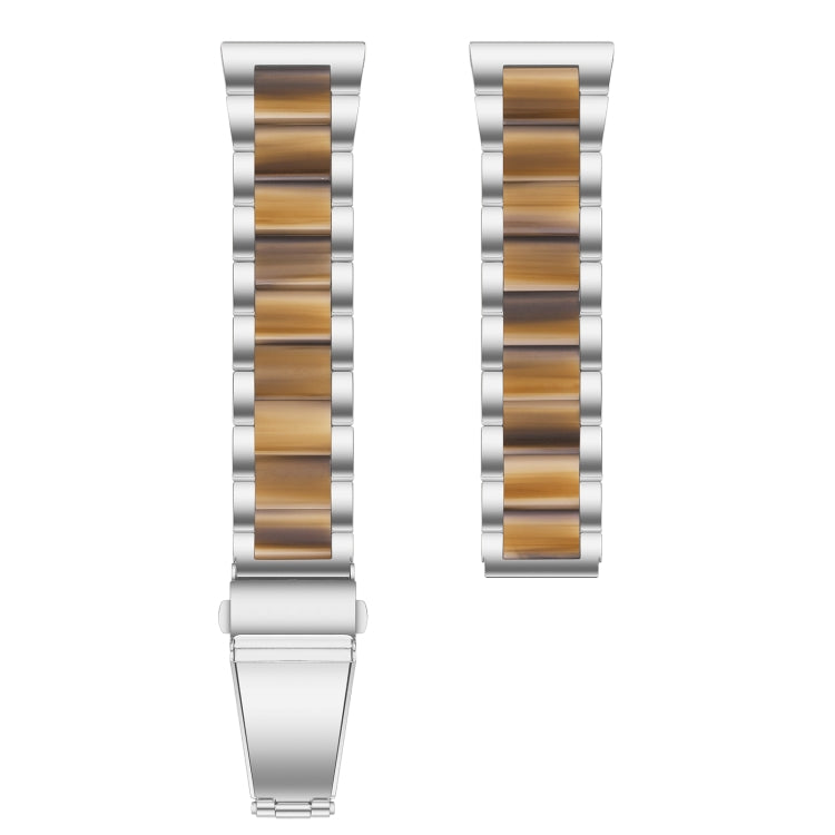 For Samsung Galaxy Watch 6 / 6 Classic Three Bead Resin Metal Watch Band(Silver Brown) by bashfashion