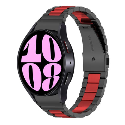 For Samsung Galaxy Watch 6 / 6 Classic Three Bead Stainless Steel Watch Band(Black Red) by bashfashion