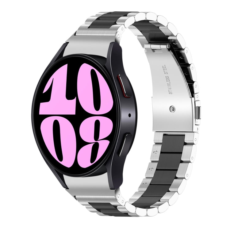 For Samsung Galaxy Watch 6 / 6 Classic Three Bead Stainless Steel Watch Band(Silver Black) by bashfashion