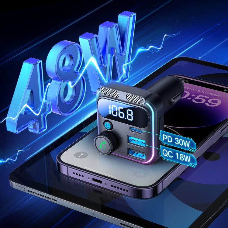 JOYROOM JR-CCB01 48W Dual-Mic Car Wireless FM Transmitter(Black) by JOYROOM