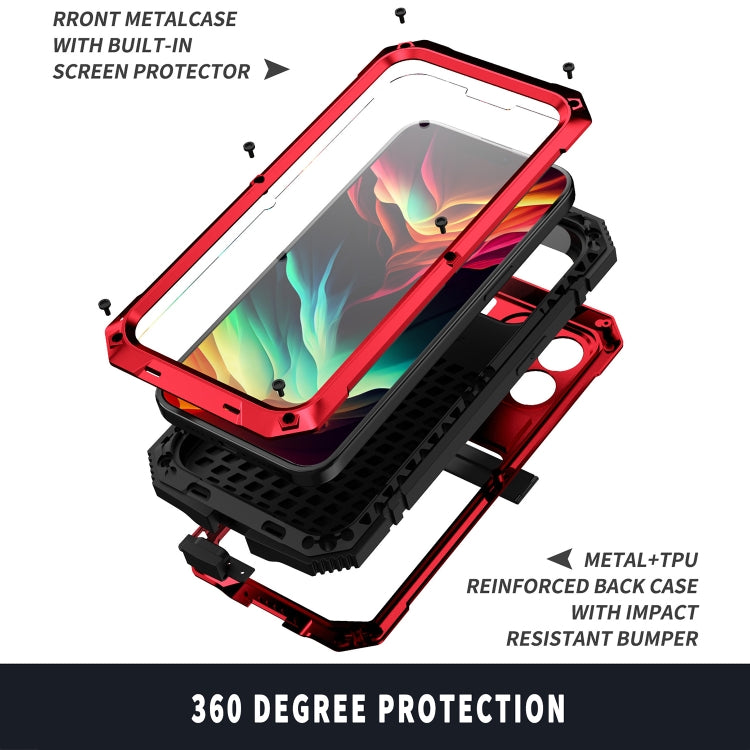 For iPhone 15 Pro Max R-JUST Shockproof Life Waterproof Dust-proof Metal + Silicone Phone Case with Holder(Red) by R-JUST