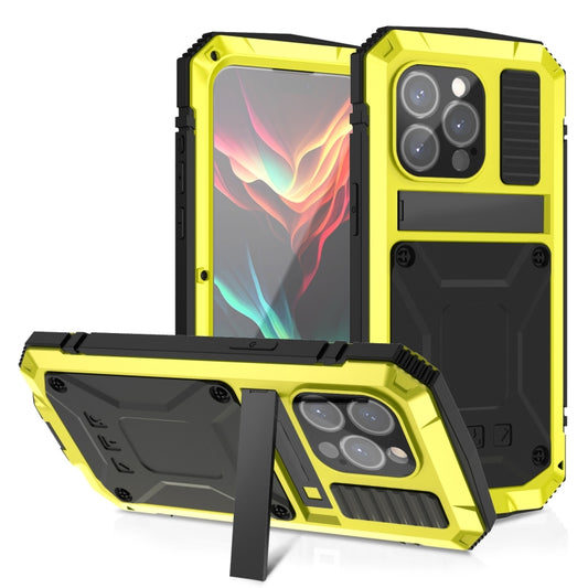 For iPhone 15 Pro Max R-JUST Shockproof Life Waterproof Dust-proof Metal + Silicone Phone Case with Holder(Yellow) by R-JUST