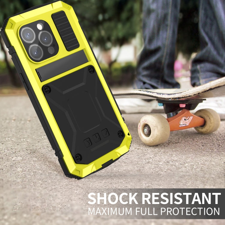 For iPhone 15 Pro Max R-JUST Shockproof Life Waterproof Dust-proof Metal + Silicone Phone Case with Holder(Yellow) by R-JUST