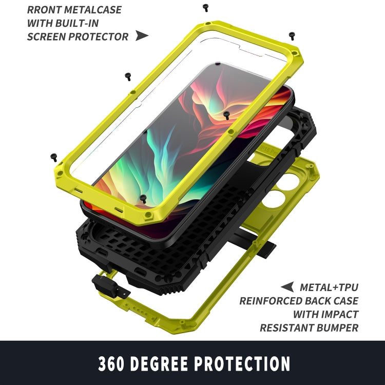 For iPhone 15 Pro Max R-JUST Shockproof Life Waterproof Dust-proof Metal + Silicone Phone Case with Holder(Yellow) by R-JUST
