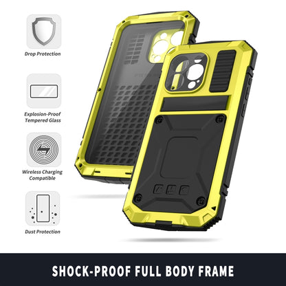 For iPhone 15 Pro Max R-JUST Shockproof Life Waterproof Dust-proof Metal + Silicone Phone Case with Holder(Yellow) by R-JUST