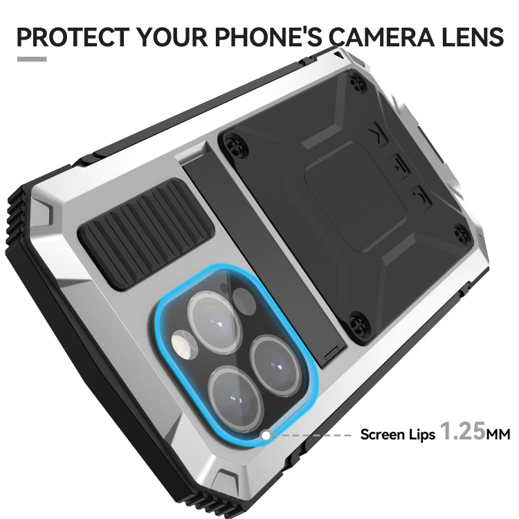 For iPhone 15 Pro Max R-JUST Shockproof Life Waterproof Dust-proof Metal + Silicone Phone Case with Holder(Silver) by R-JUST