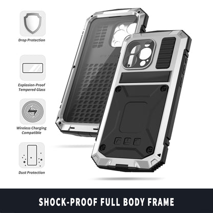 For iPhone 15 Pro Max R-JUST Shockproof Life Waterproof Dust-proof Metal + Silicone Phone Case with Holder(Silver) by R-JUST