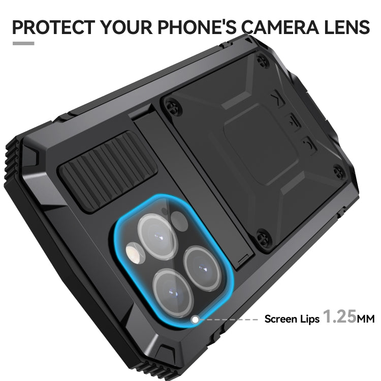 For iPhone 15 Pro R-JUST Shockproof Life Waterproof Dust-proof Metal + Silicone Phone Case with Holder(Black) by R-JUST