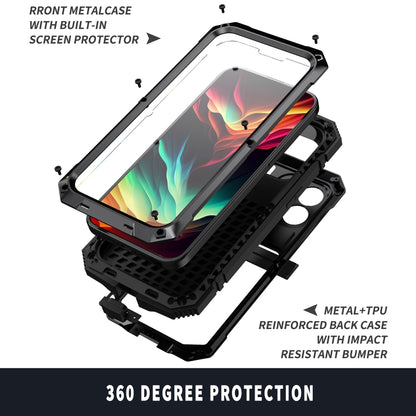 For iPhone 15 Pro R-JUST Shockproof Life Waterproof Dust-proof Metal + Silicone Phone Case with Holder(Black) by R-JUST