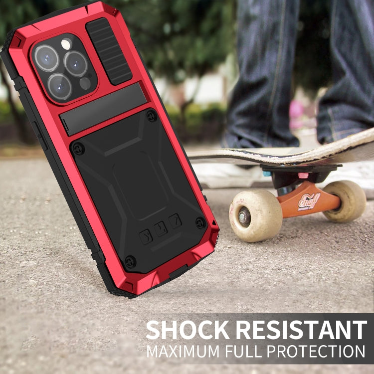 For iPhone 15 Pro R-JUST Shockproof Life Waterproof Dust-proof Metal + Silicone Phone Case with Holder(Red) by R-JUST