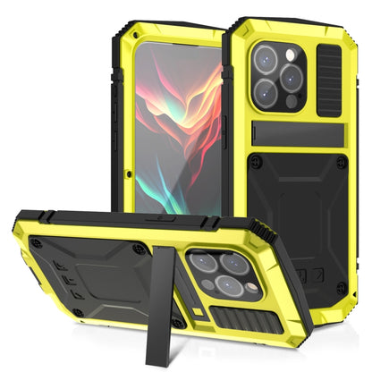 For iPhone 15 Pro R-JUST Shockproof Life Waterproof Dust-proof Metal + Silicone Phone Case with Holder(Yellow) by R-JUST