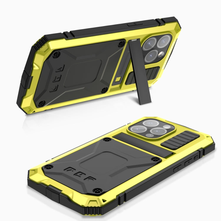 For iPhone 15 Pro R-JUST Shockproof Life Waterproof Dust-proof Metal + Silicone Phone Case with Holder(Yellow) by R-JUST
