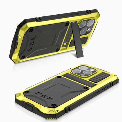 For iPhone 15 Pro R-JUST Shockproof Life Waterproof Dust-proof Metal + Silicone Phone Case with Holder(Yellow) by R-JUST