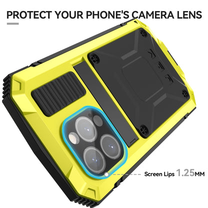 For iPhone 15 Pro R-JUST Shockproof Life Waterproof Dust-proof Metal + Silicone Phone Case with Holder(Yellow) by R-JUST