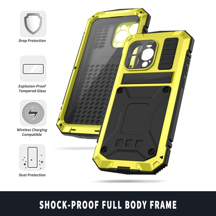 For iPhone 15 Pro R-JUST Shockproof Life Waterproof Dust-proof Metal + Silicone Phone Case with Holder(Yellow) by R-JUST