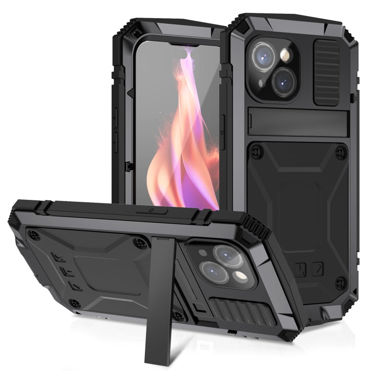 For iPhone 15 Plus R-JUST Shockproof Life Waterproof Dust-proof Metal + Silicone Phone Case with Holder(Black) by R-JUST