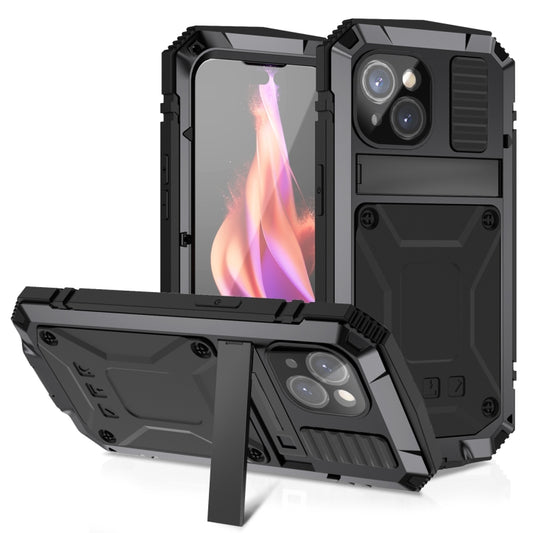 For iPhone 15 Plus R-JUST Shockproof Life Waterproof Dust-proof Metal + Silicone Phone Case with Holder(Black) by R-JUST