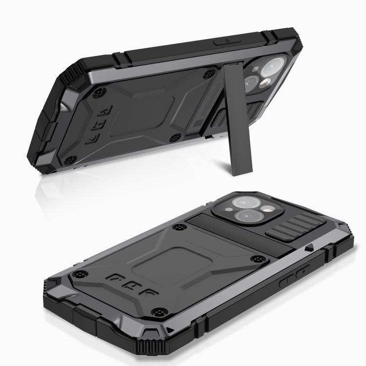 For iPhone 15 Plus R-JUST Shockproof Life Waterproof Dust-proof Metal + Silicone Phone Case with Holder(Black) by R-JUST