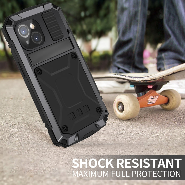 For iPhone 15 Plus R-JUST Shockproof Life Waterproof Dust-proof Metal + Silicone Phone Case with Holder(Black) by R-JUST
