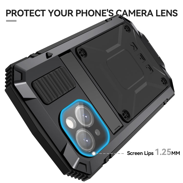 For iPhone 15 Plus R-JUST Shockproof Life Waterproof Dust-proof Metal + Silicone Phone Case with Holder(Black) by R-JUST