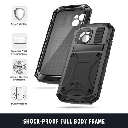 For iPhone 15 Plus R-JUST Shockproof Life Waterproof Dust-proof Metal + Silicone Phone Case with Holder(Black) by R-JUST
