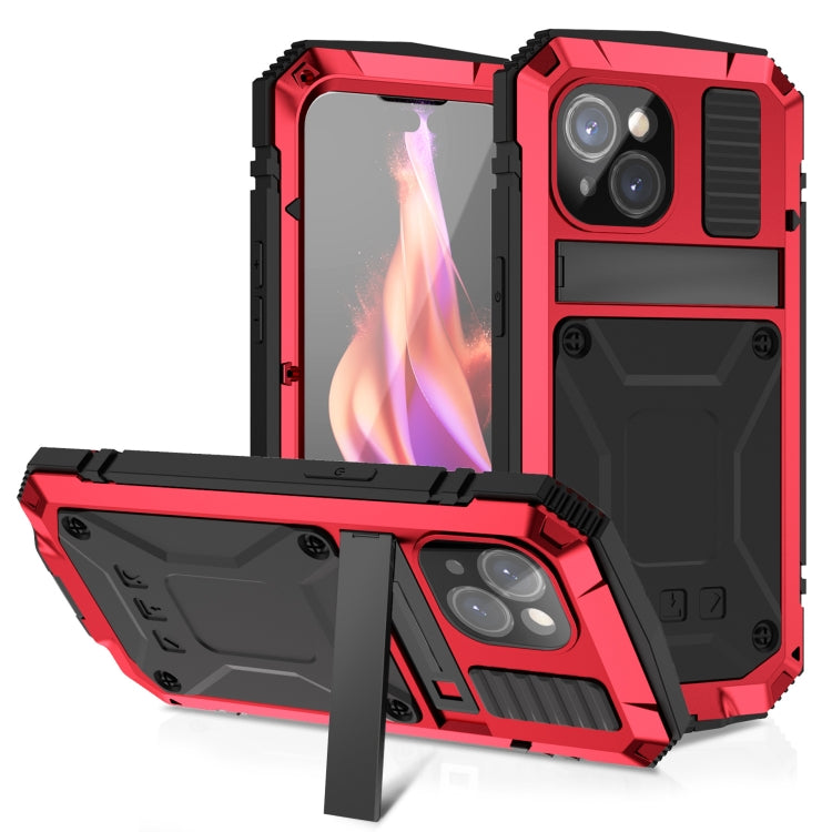 For iPhone 15 Plus R-JUST Shockproof Life Waterproof Dust-proof Metal + Silicone Phone Case with Holder(Red) by R-JUST