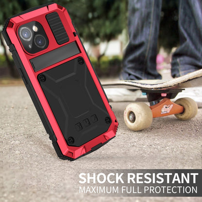 For iPhone 15 Plus R-JUST Shockproof Life Waterproof Dust-proof Metal + Silicone Phone Case with Holder(Red) by R-JUST