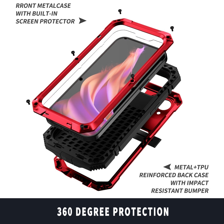 For iPhone 15 Plus R-JUST Shockproof Life Waterproof Dust-proof Metal + Silicone Phone Case with Holder(Red) by R-JUST