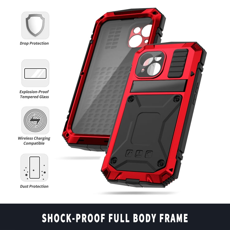 For iPhone 15 Plus R-JUST Shockproof Life Waterproof Dust-proof Metal + Silicone Phone Case with Holder(Red) by R-JUST