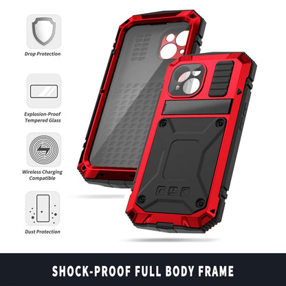 For iPhone 15 Plus R-JUST Shockproof Life Waterproof Dust-proof Metal + Silicone Phone Case with Holder(Red) by R-JUST