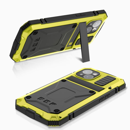 For iPhone 15 Plus R-JUST Shockproof Life Waterproof Dust-proof Metal + Silicone Phone Case with Holder(Yellow) by R-JUST