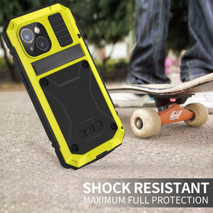 For iPhone 15 Plus R-JUST Shockproof Life Waterproof Dust-proof Metal + Silicone Phone Case with Holder(Yellow) by R-JUST