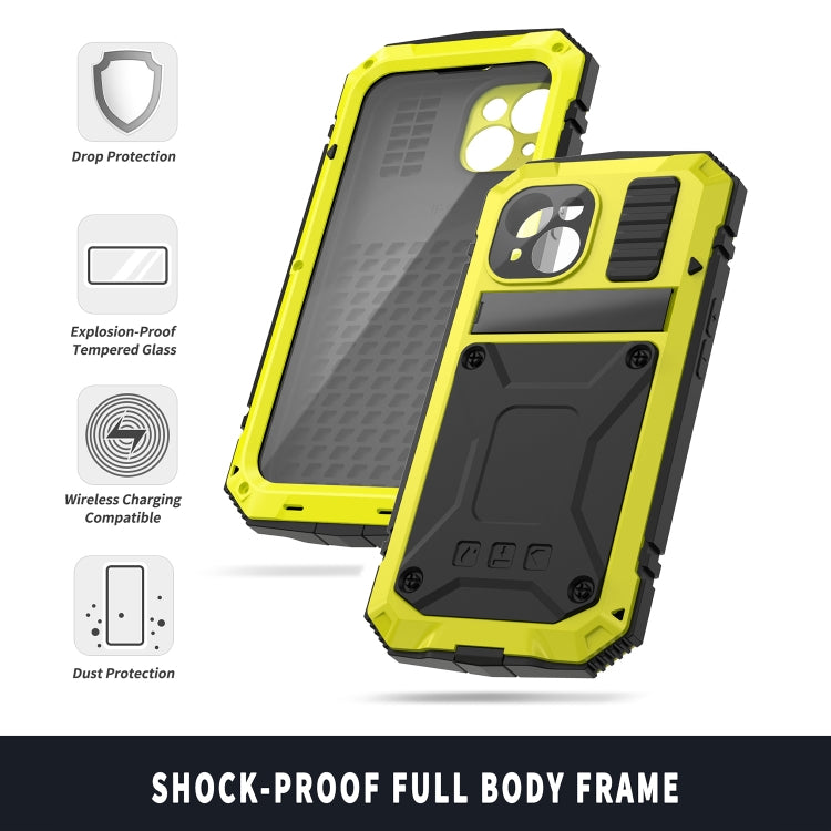 For iPhone 15 Plus R-JUST Shockproof Life Waterproof Dust-proof Metal + Silicone Phone Case with Holder(Yellow) by R-JUST