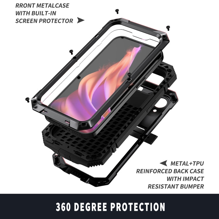 For iPhone 15 R-JUST Shockproof Life Waterproof Dust-proof Metal + Silicone Phone Case with Holder(Black) by R-JUST