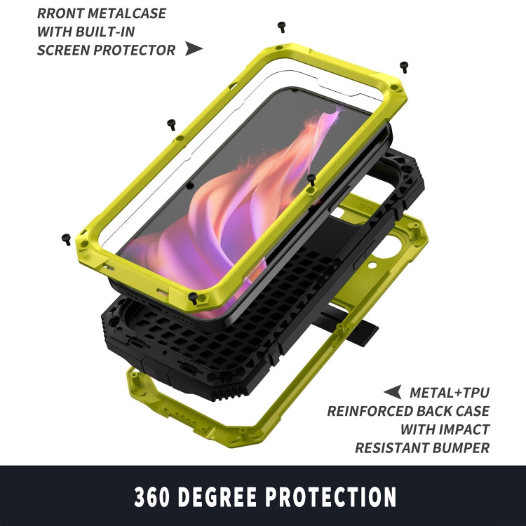 For iPhone 15 R-JUST Shockproof Life Waterproof Dust-proof Metal + Silicone Phone Case with Holder(Yellow) by R-JUST