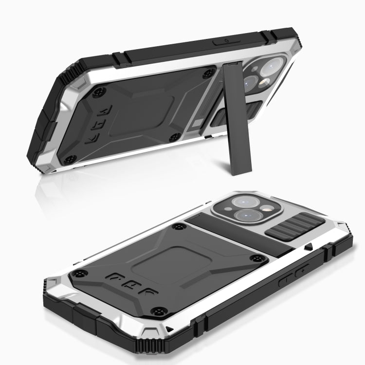 For iPhone 15 R-JUST Shockproof Life Waterproof Dust-proof Metal + Silicone Phone Case with Holder(Silver) by R-JUST