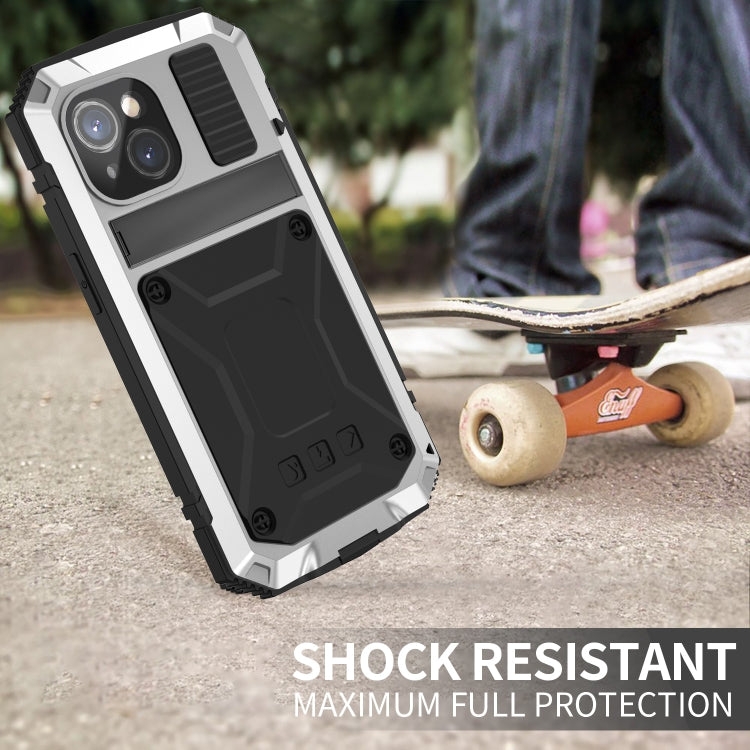 For iPhone 15 R-JUST Shockproof Life Waterproof Dust-proof Metal + Silicone Phone Case with Holder(Silver) by R-JUST