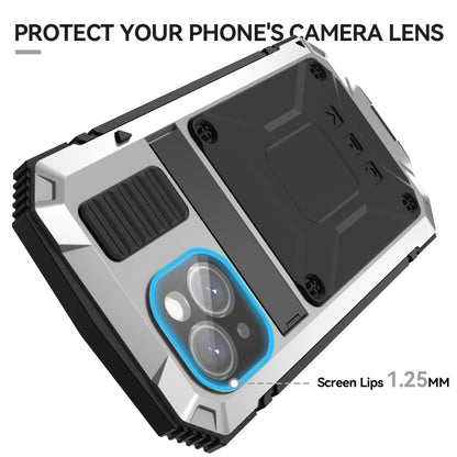 For iPhone 15 R-JUST Shockproof Life Waterproof Dust-proof Metal + Silicone Phone Case with Holder(Silver) by R-JUST