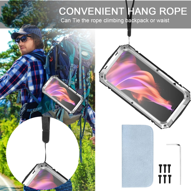 For iPhone 15 R-JUST Shockproof Life Waterproof Dust-proof Metal + Silicone Phone Case with Holder(Silver) by R-JUST