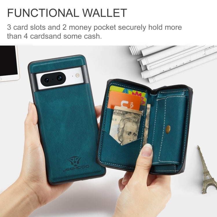 For Google Pixel 8 JEEHOOD Magnetic Zipper Wallet Phone Leather Case(Blue) by JEEHOOD