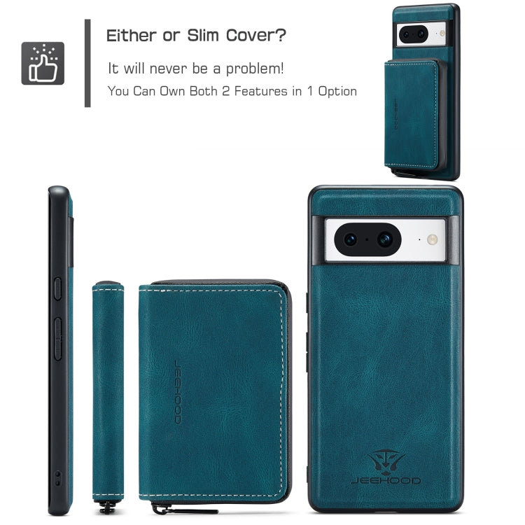 For Google Pixel 8 JEEHOOD Magnetic Zipper Wallet Phone Leather Case(Blue) by JEEHOOD
